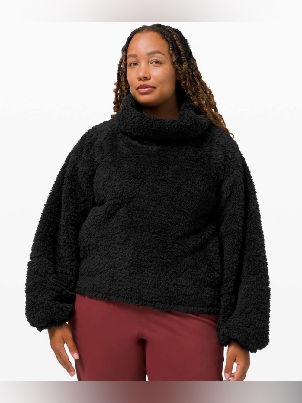 Lululemon Warm Restore Sherpa Fleece Pullover Black M/L Cowl Neck High Low
